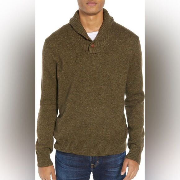 J.Crew 100% Lams Wool Fold Over Neck Collared Buttons Long Sleeve Olive Green L - Picture 1 of 10